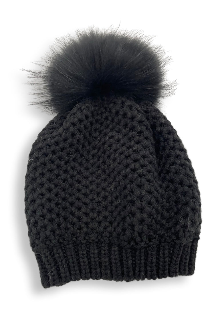 Girls size honeycomb weave slouchy pom pom beret/ hat