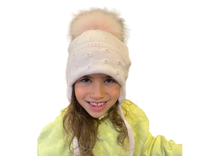 Girls Crystal ear flap cashmere hat