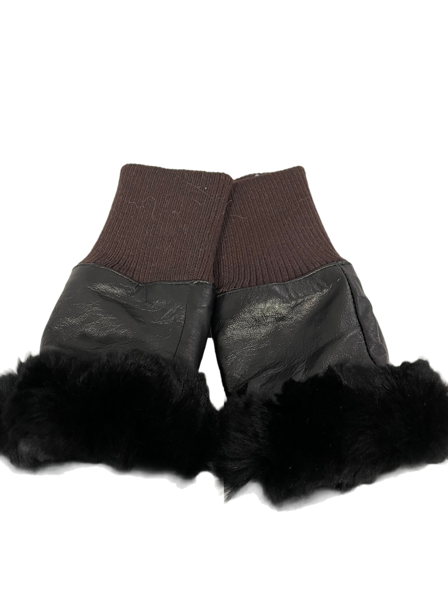 Solid leather fingerless glove with fur trim