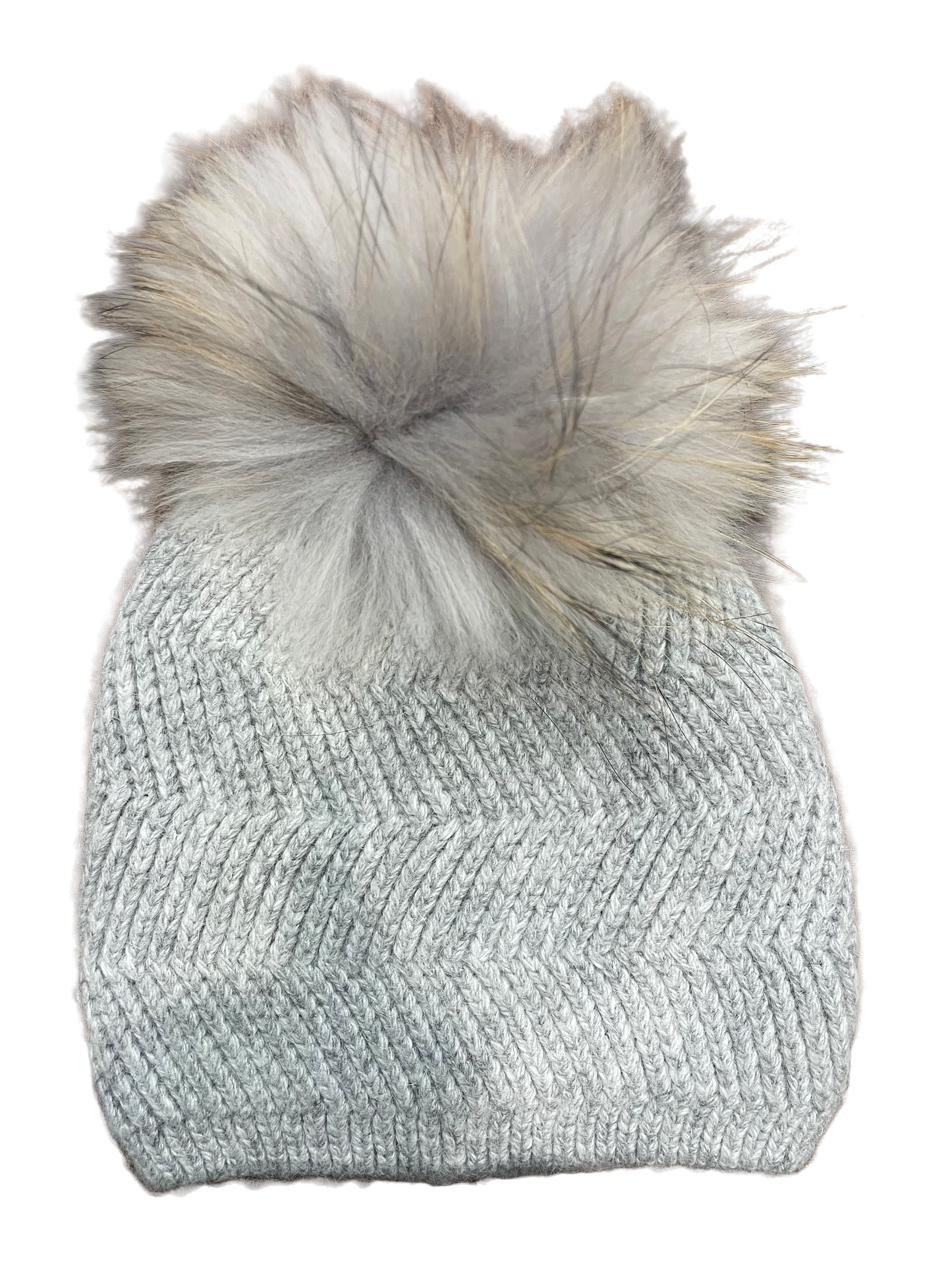 Baby cashmere chevron knit non fold hat with pom pom