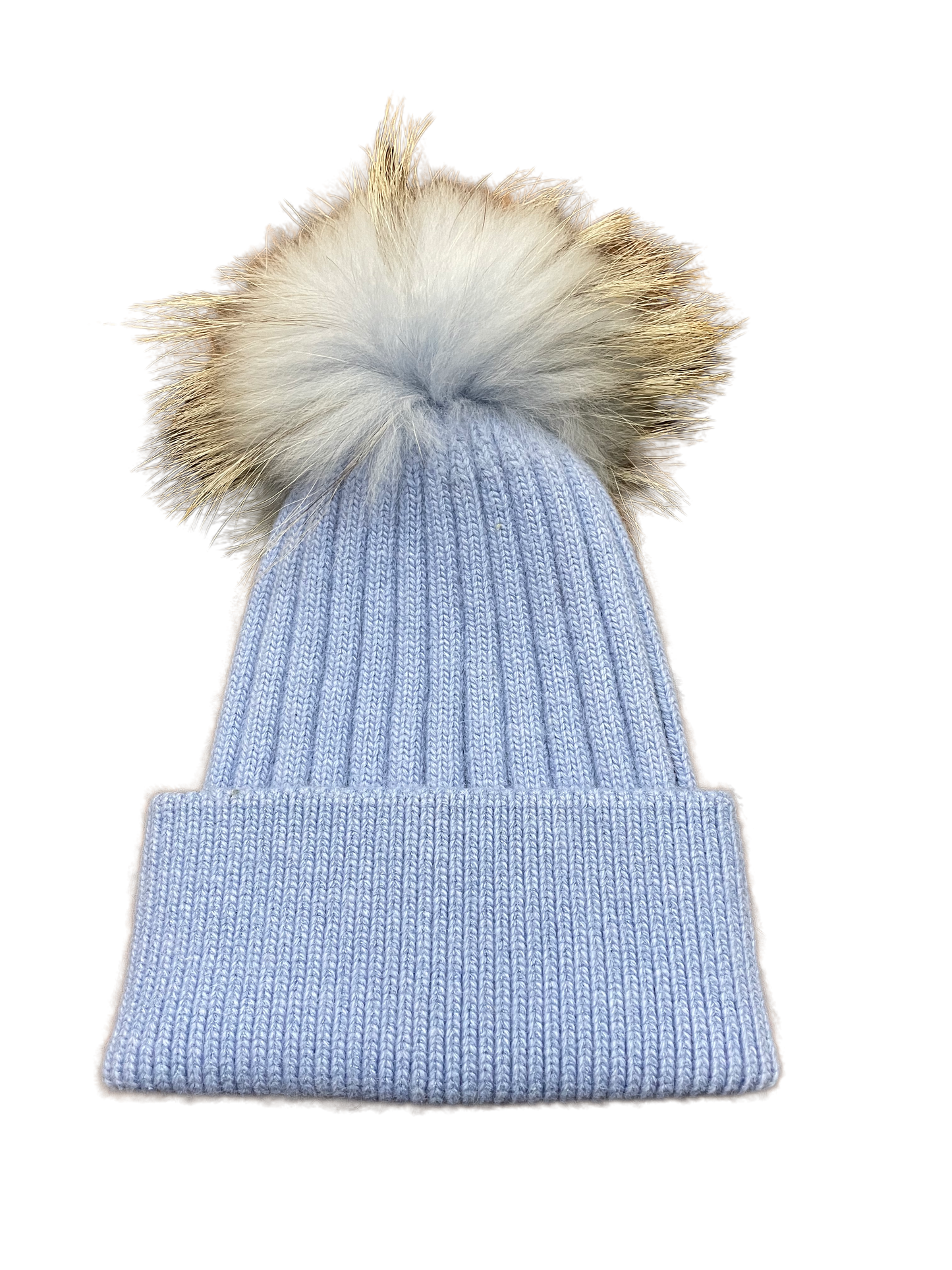 Angora cashmere blend kids size ribbed with real fur pom