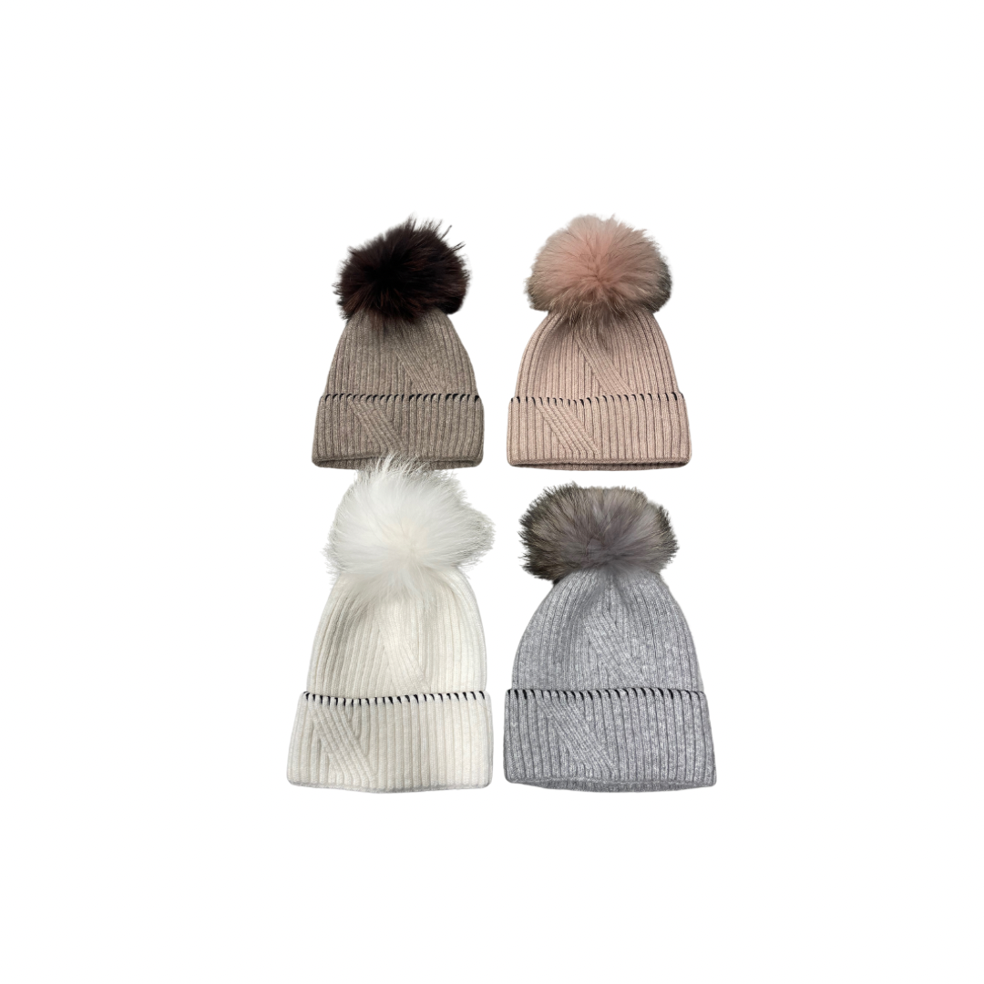 Ribbed knit pattern with stitching on brim