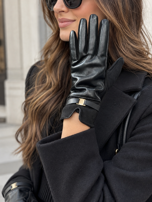Vegan leather buckle glove