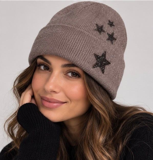 Star cashmere foldover beanie