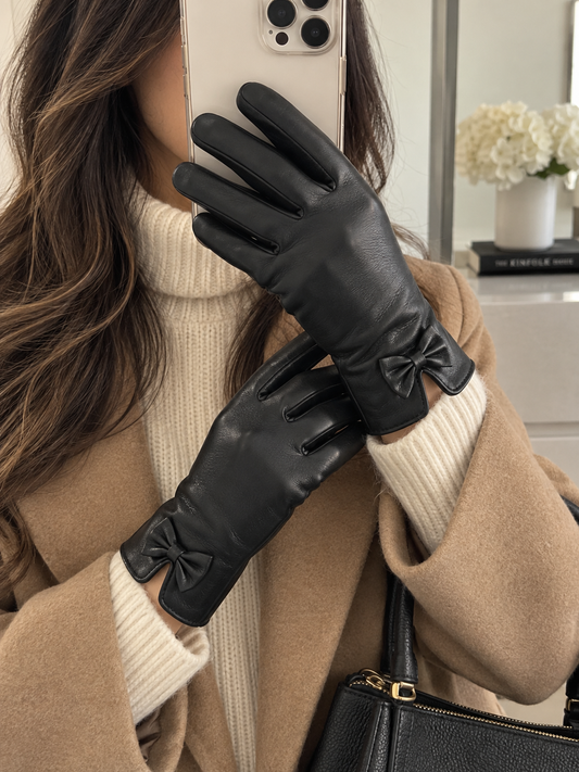 Genuine leather bow gloves