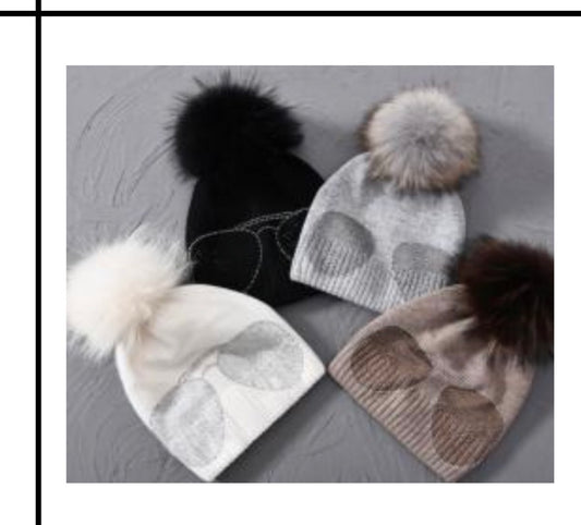 Rhinestone sunglasses beanie with pom
