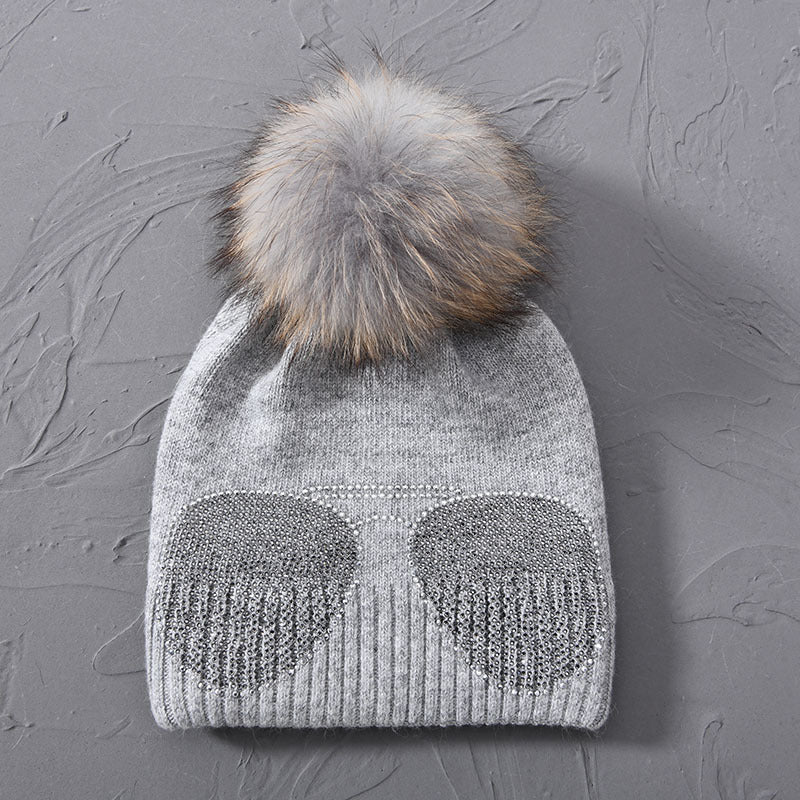 Rhinestone sunglasses beanie with pom