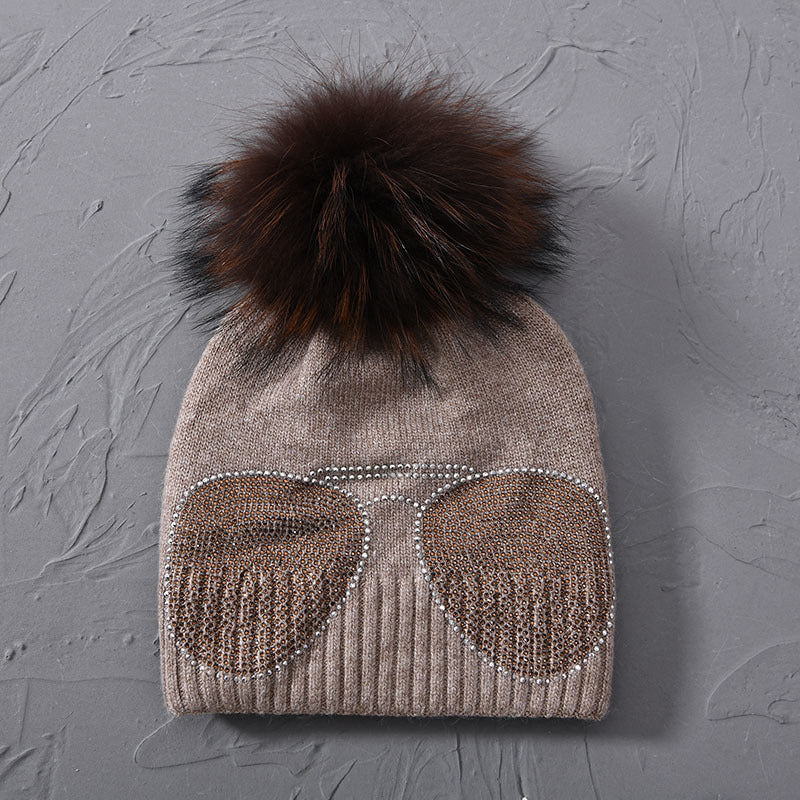 Rhinestone sunglasses beanie with pom