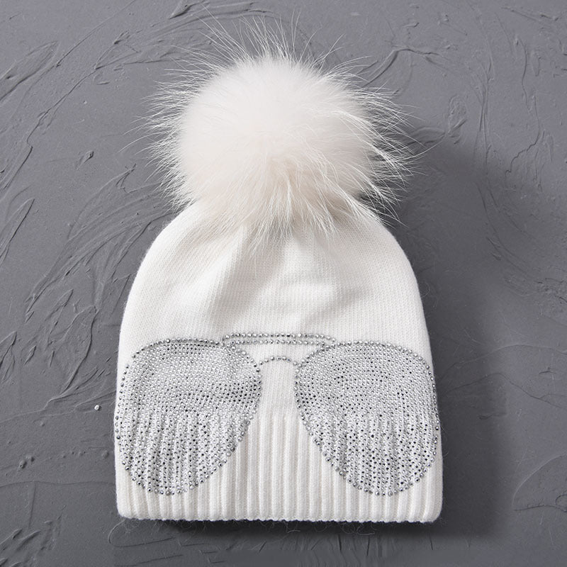 Rhinestone sunglasses beanie with pom