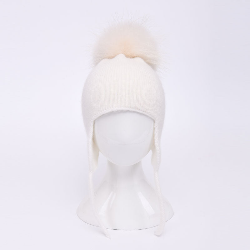 Kids size cashmere blend tassel hat