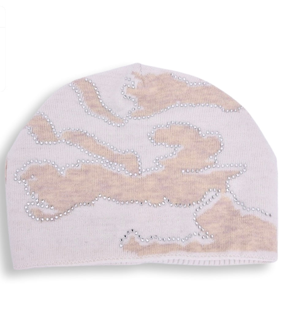 Camouflage printed New York cashmere slouchy beanie with pom