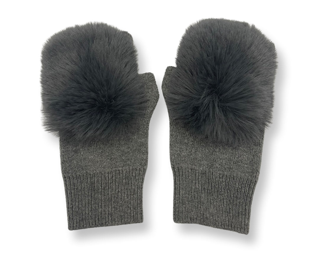 Faux fur front fingerless wool gloves