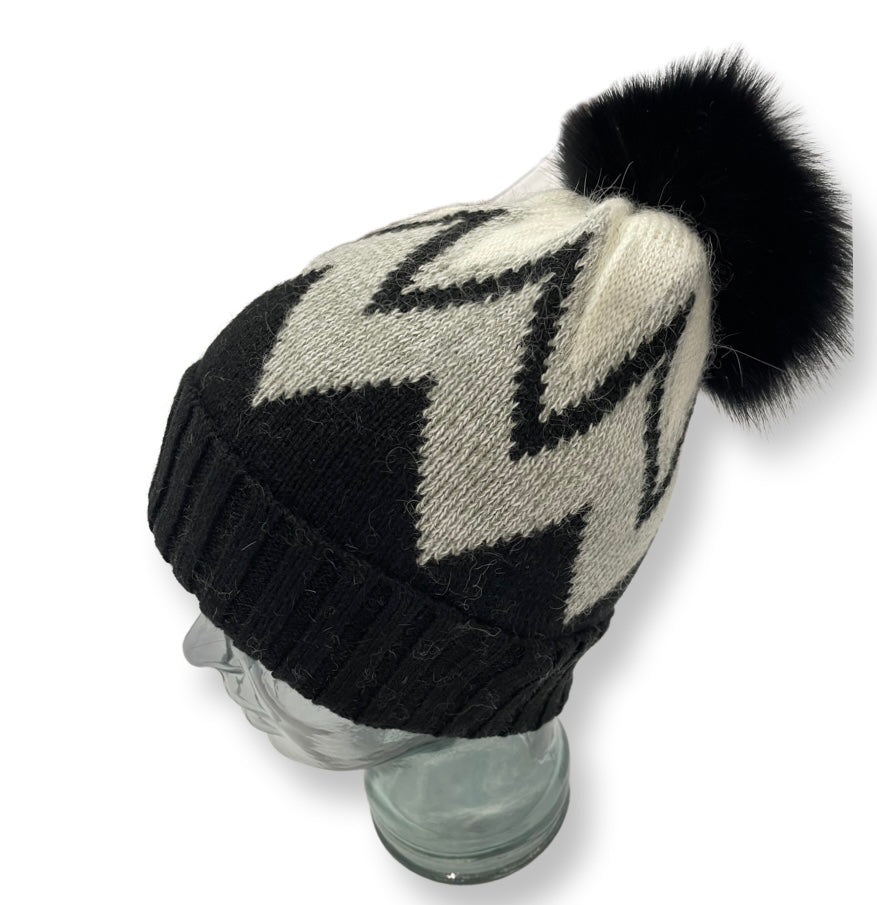 Chevron zig zag foldover hat with matching pom