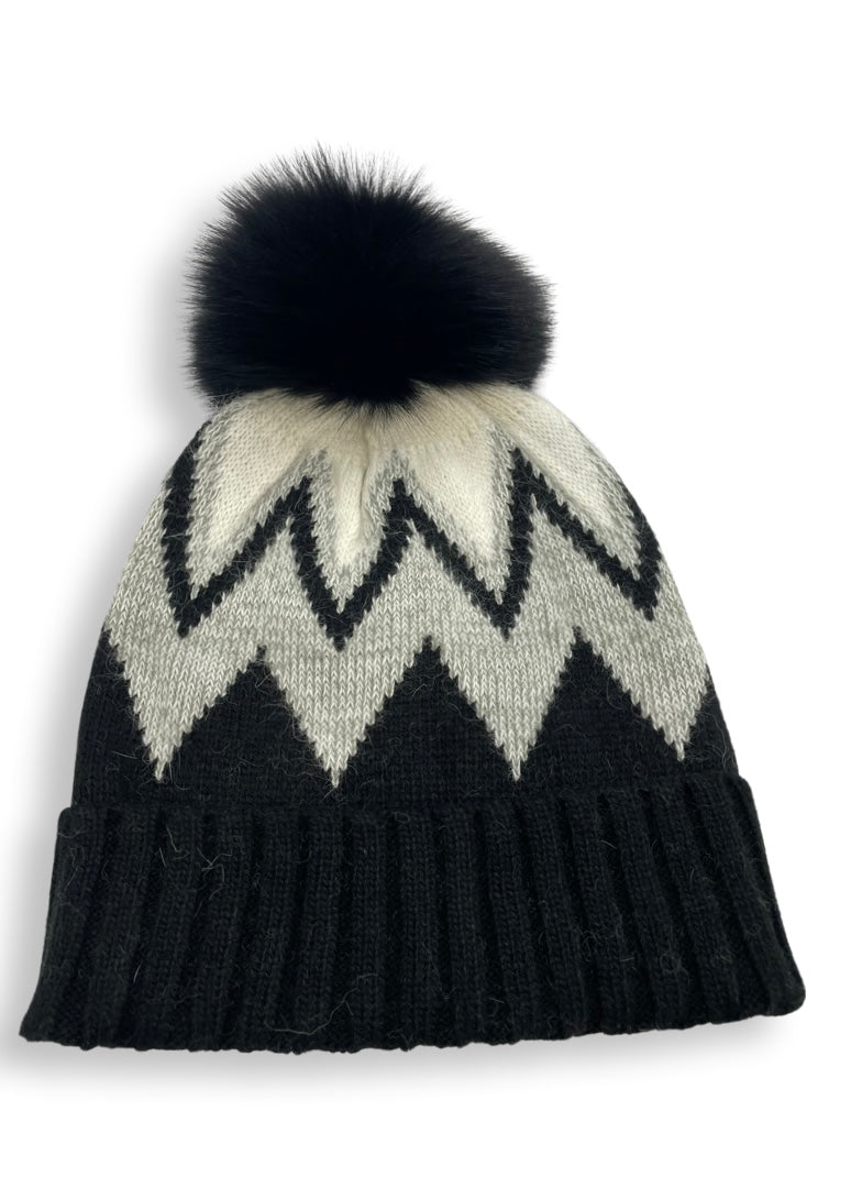 Chevron zig zag foldover hat with matching pom