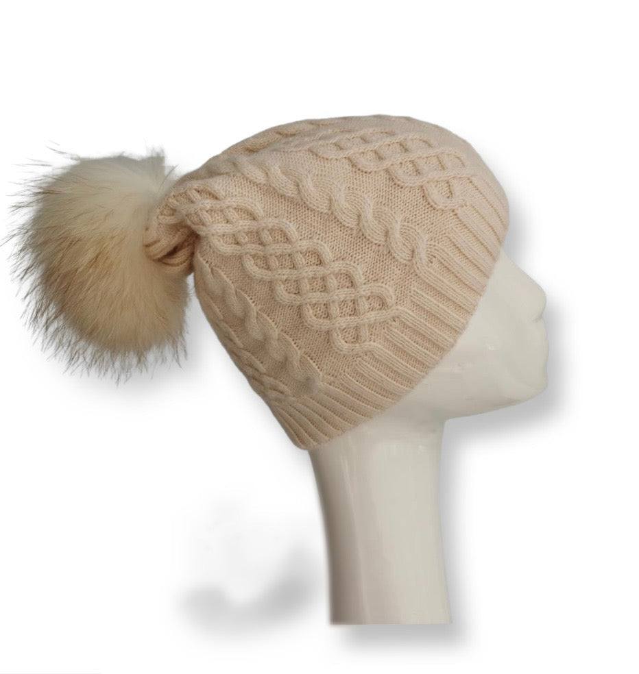 Off white/ cream cable slouched hat cashmere wool blend