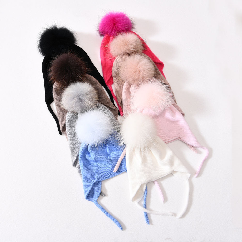 Kids size cashmere blend tassel hat