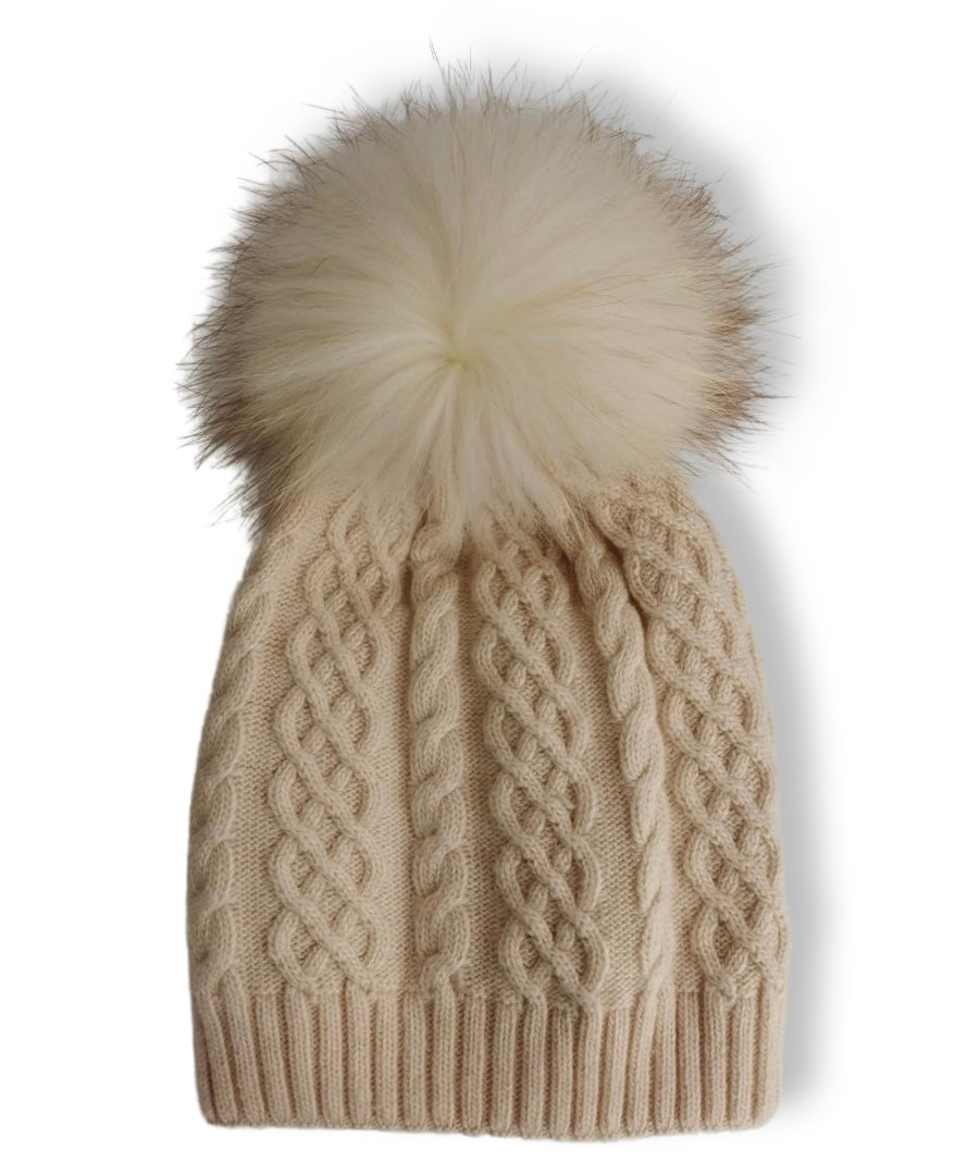 Off white/ cream cable slouched hat cashmere wool blend