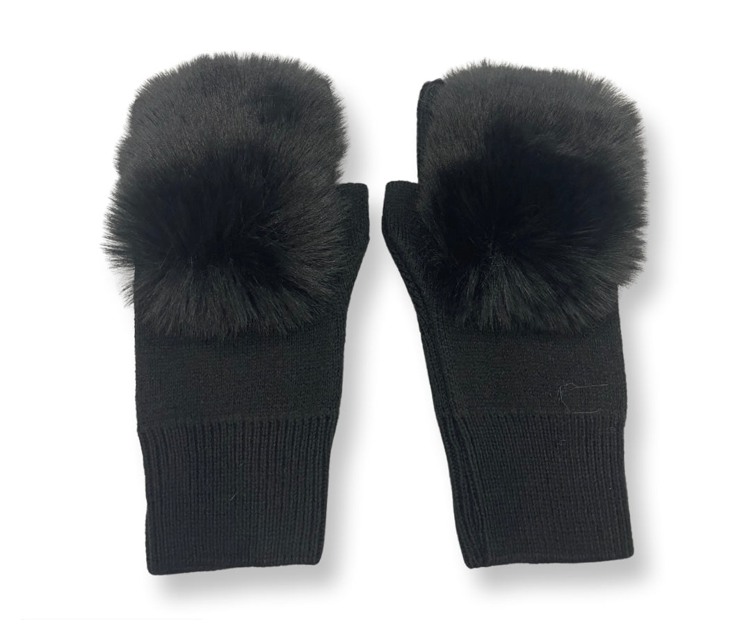 Faux fur front fingerless wool gloves