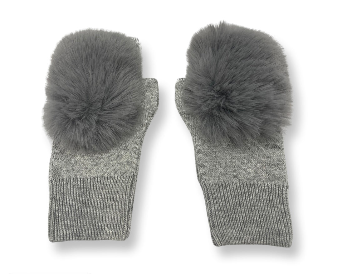Faux fur front fingerless wool gloves