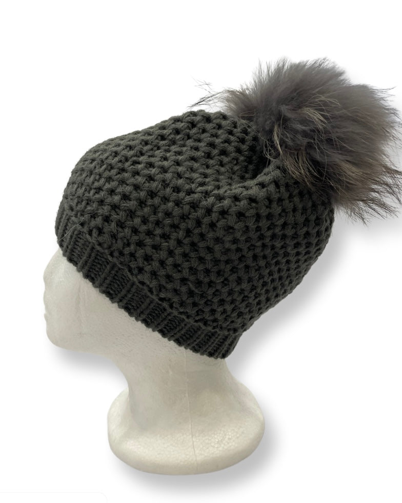 Girls size honeycomb weave slouchy pom pom beret/ hat