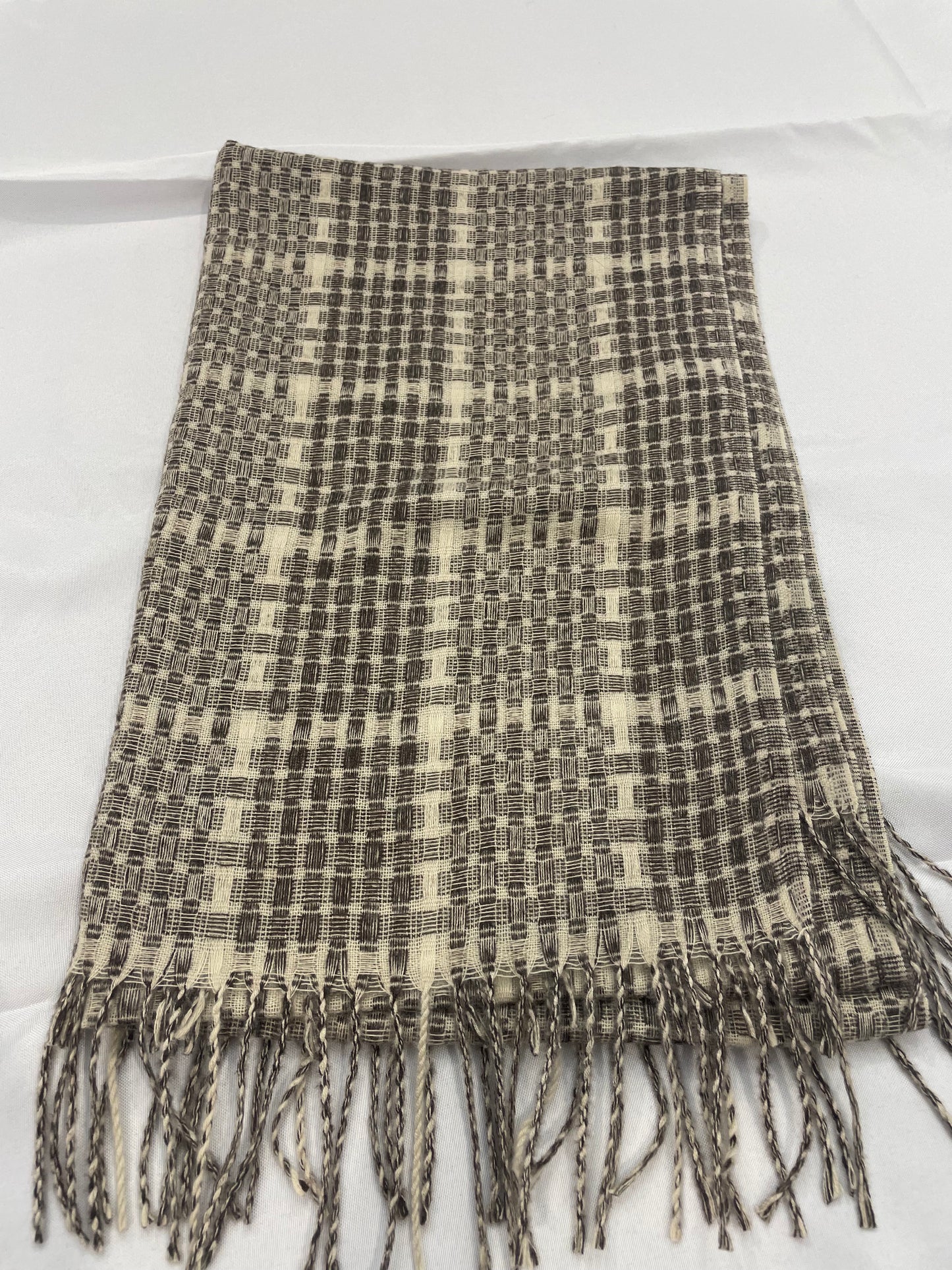 Warm brown and beige plaid fall winter scarf