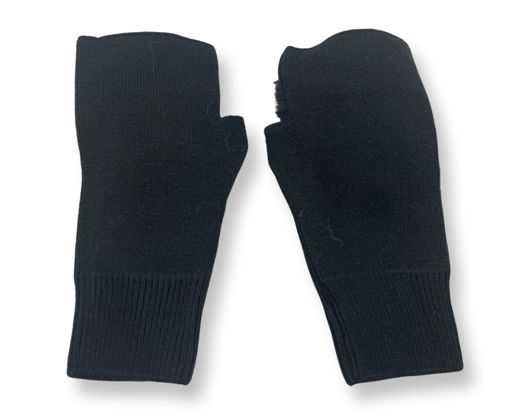 Faux fur front fingerless wool gloves