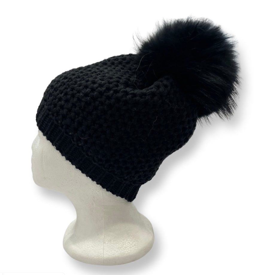 Girls size honeycomb weave slouchy pom pom beret/ hat