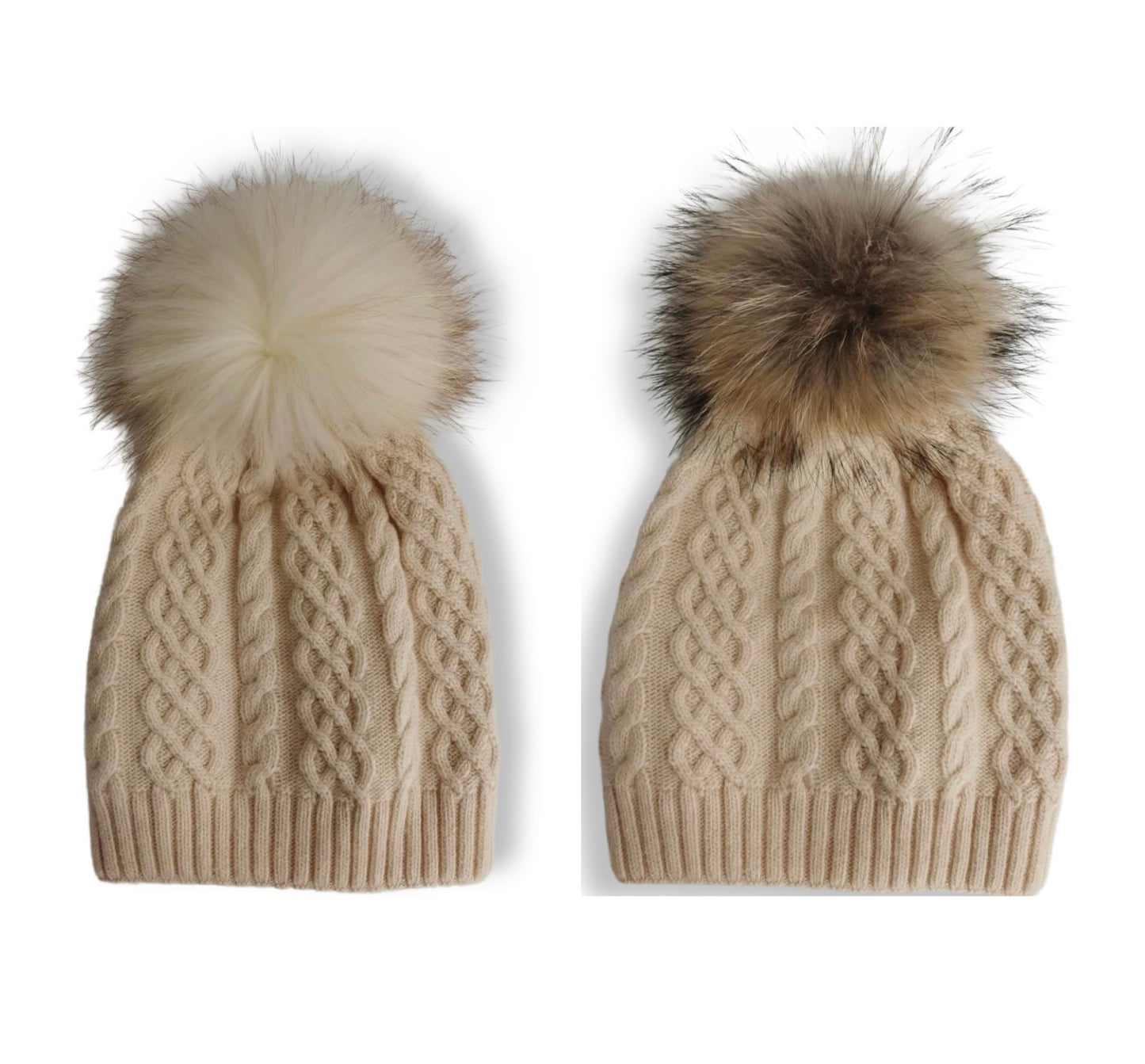 Off white/ cream cable slouched hat cashmere wool blend