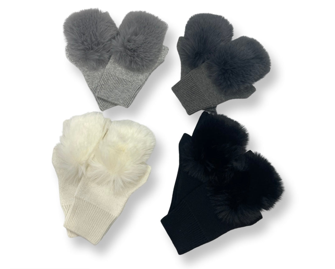 Faux fur front fingerless wool gloves
