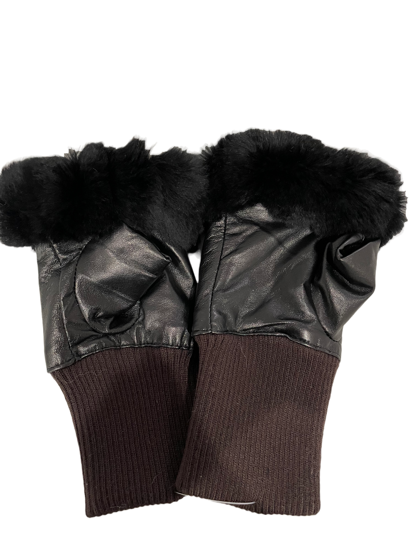 Solid leather fingerless glove with fur trim