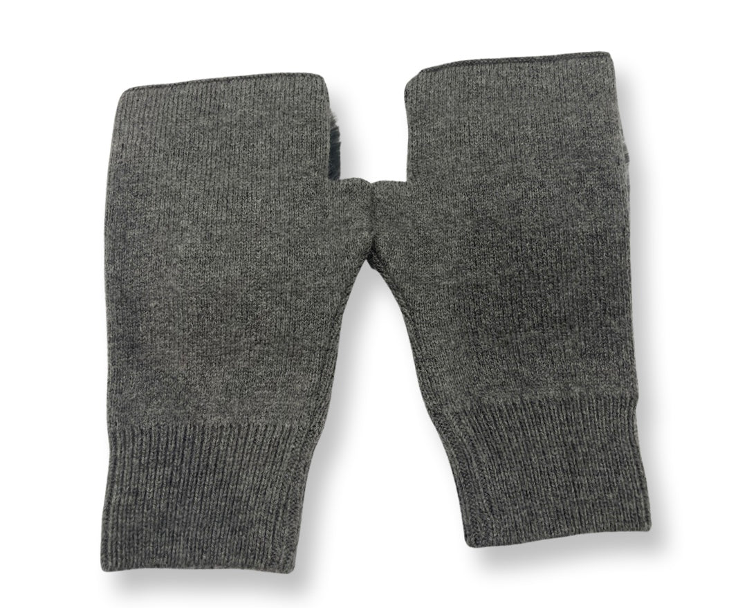 Faux fur front fingerless wool gloves