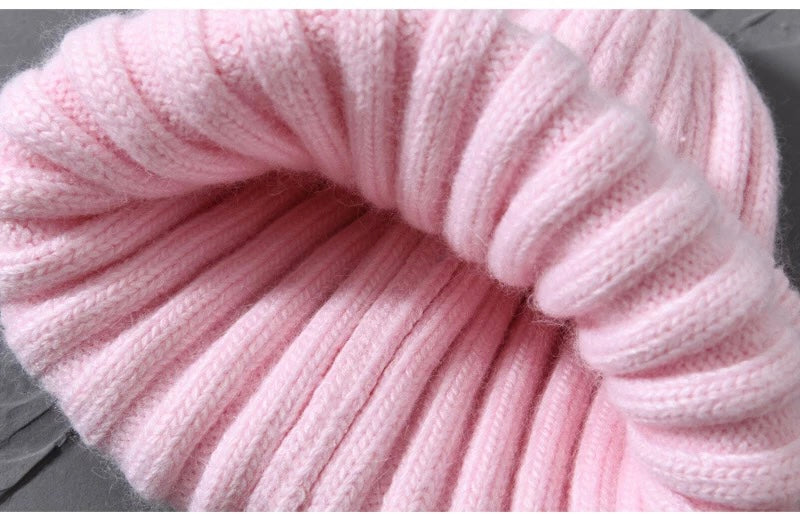 Angora cashmere blend kids size ribbed with real fur pom