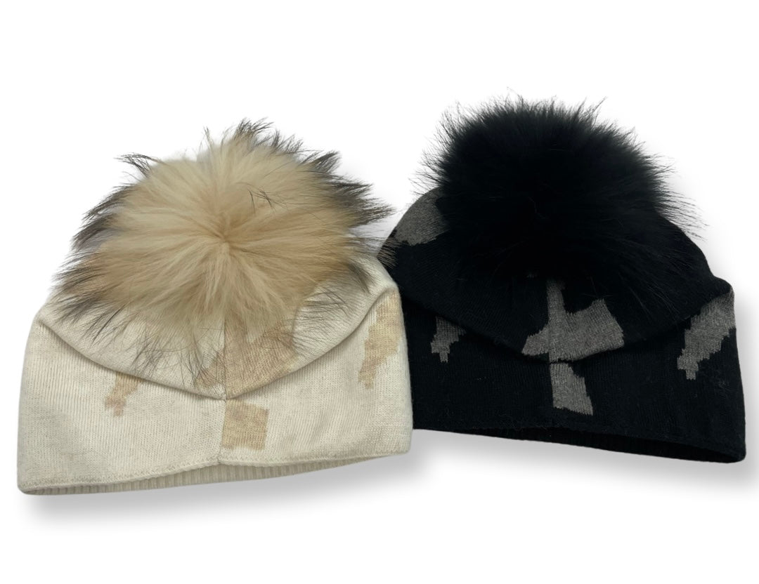 Camouflage printed New York cashmere slouchy beanie with pom