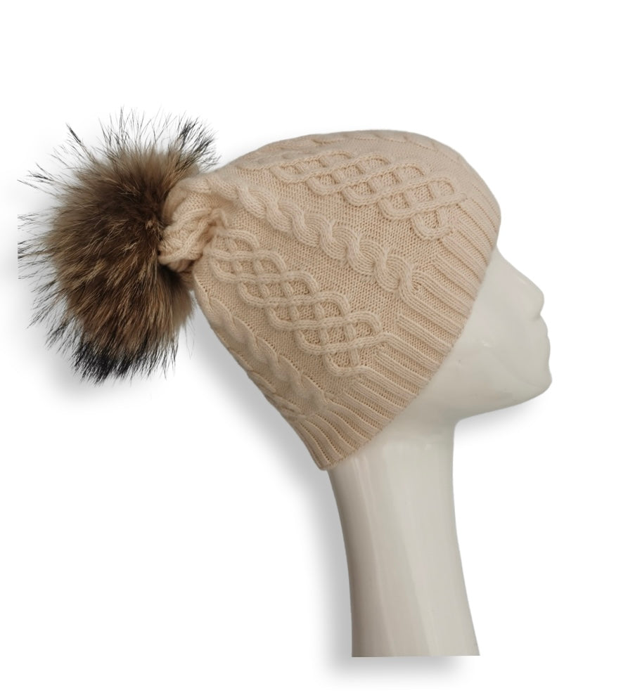 Off white/ cream cable slouched hat cashmere wool blend