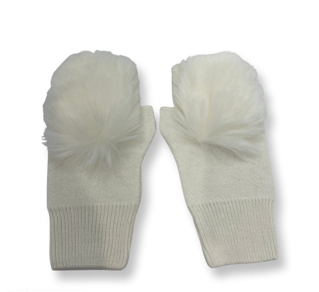 Faux fur front fingerless wool gloves