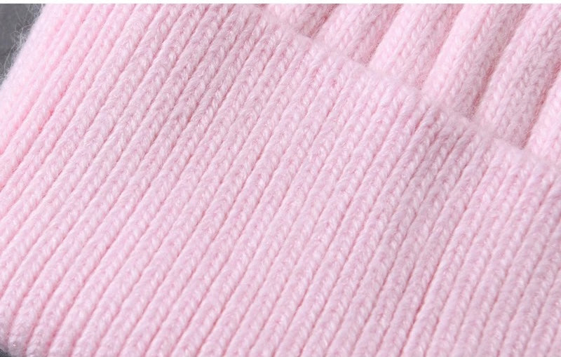 Angora cashmere blend kids size ribbed with real fur pom