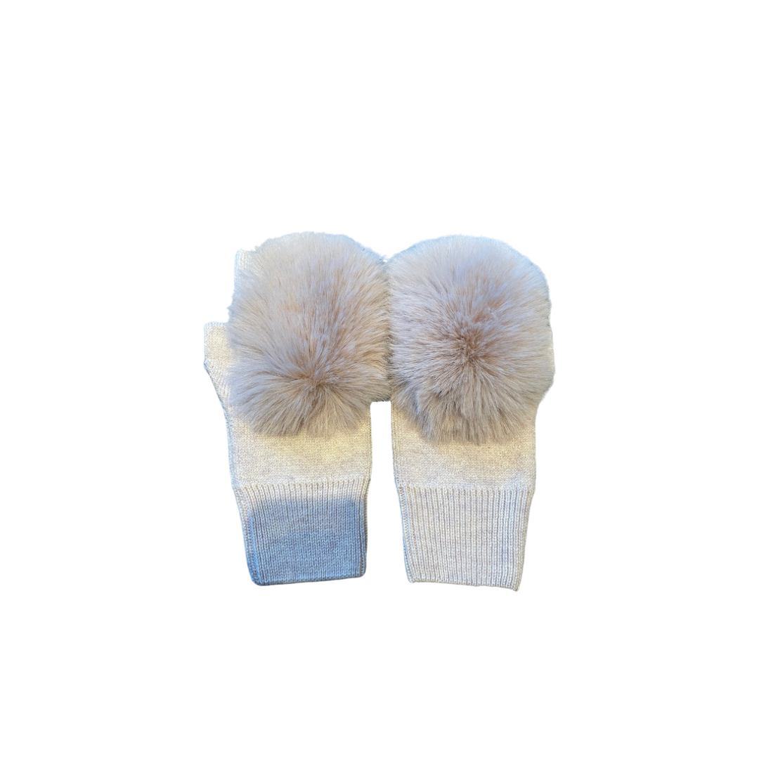 Faux fur front fingerless wool gloves