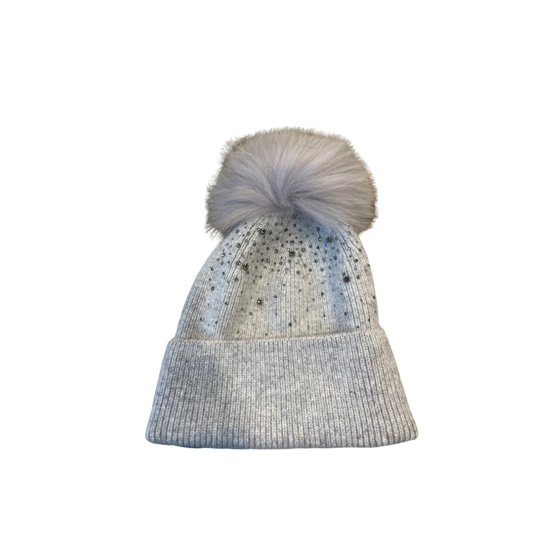 Rhinestone waterfall cashmere ribbed Pom Pom