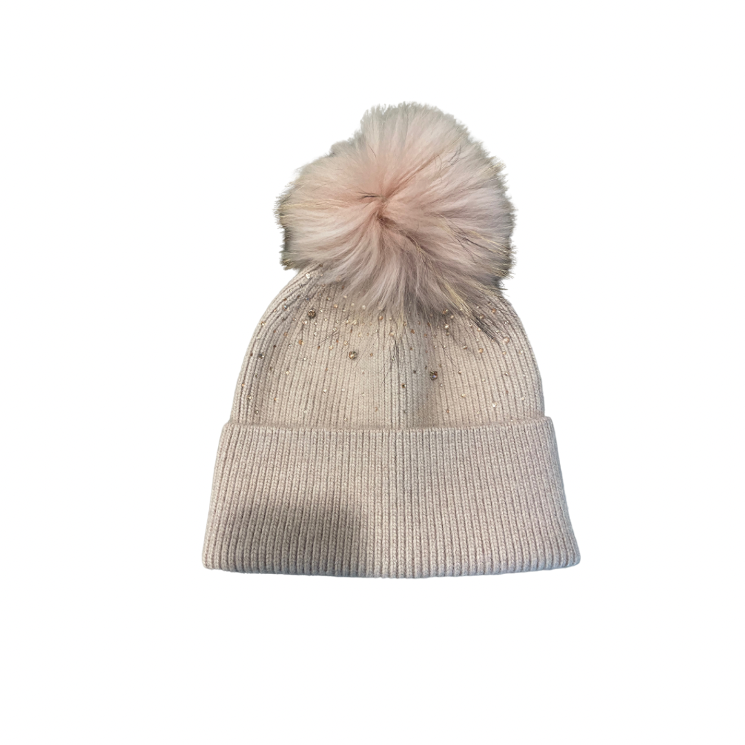 Rhinestone waterfall cashmere ribbed Pom Pom