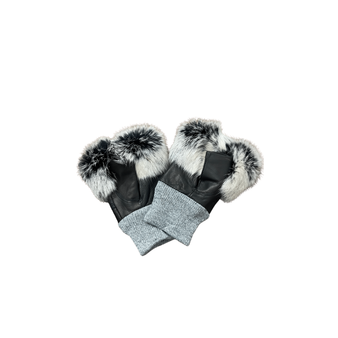 Mixed Fur trimmed leather fingerless glove