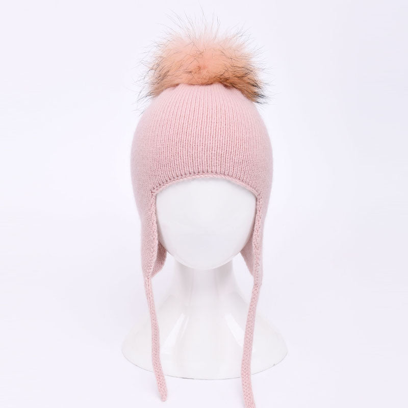 Kids size cashmere blend tassel hat
