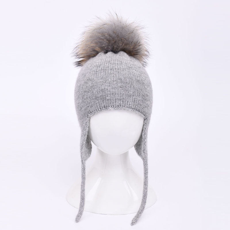 Kids size cashmere blend tassel hat