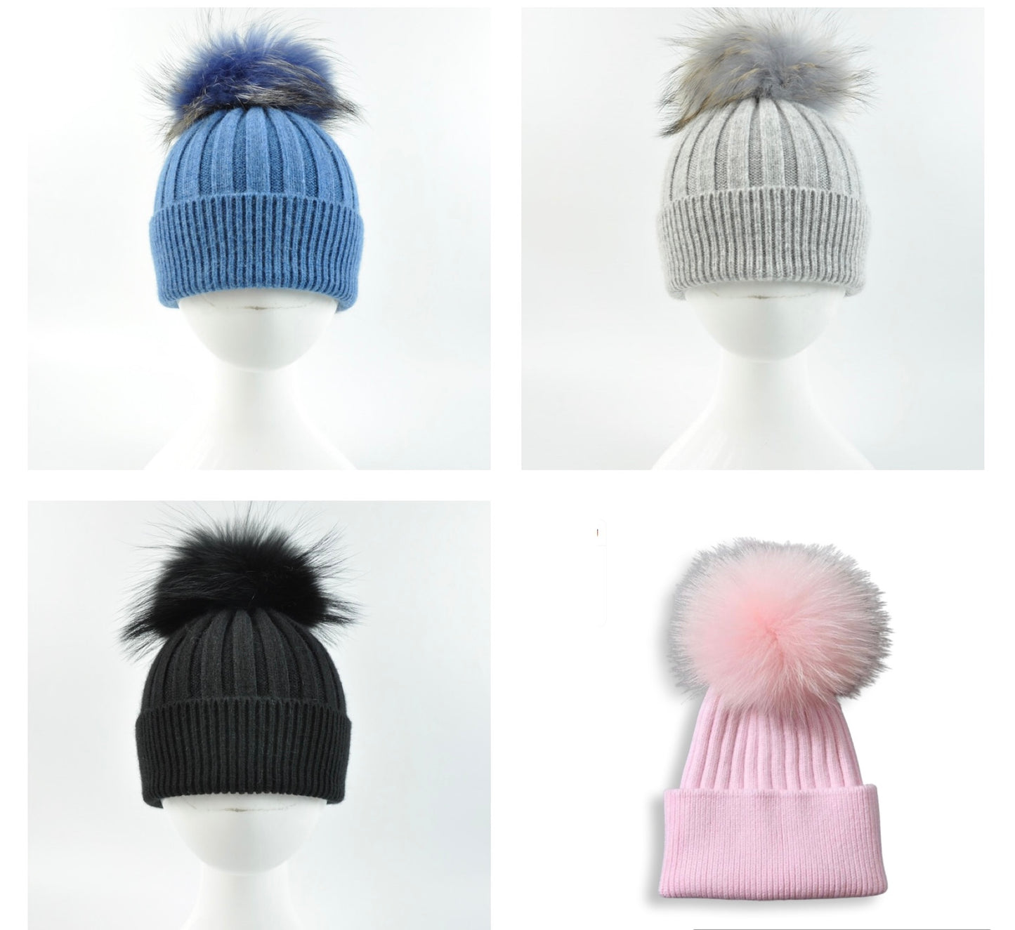 Angora cashmere blend kids size ribbed with real fur pom