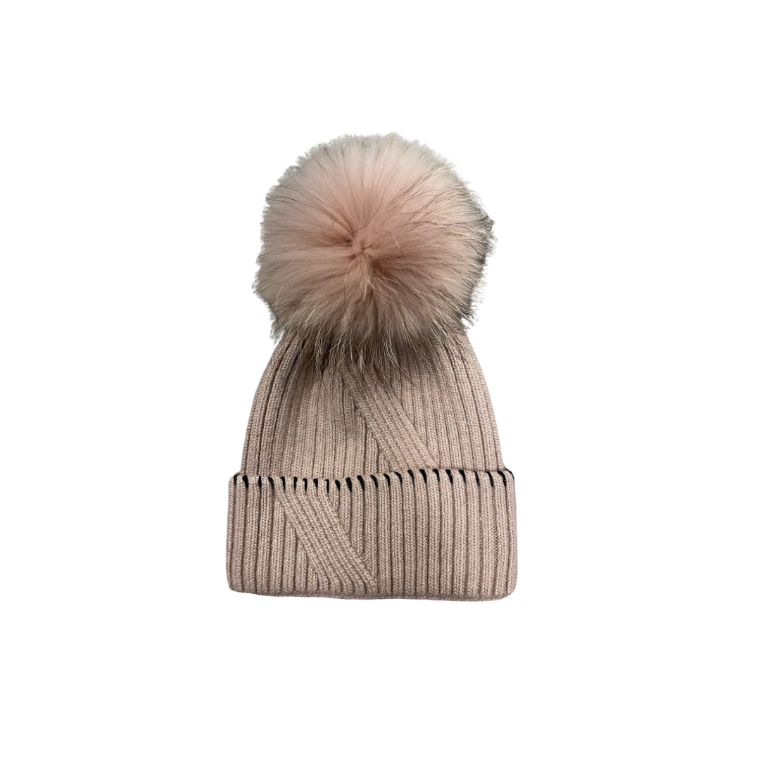 Ribbed knit pattern with stitching on brim