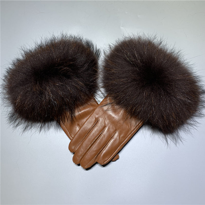 Fur trimmed leather glove
