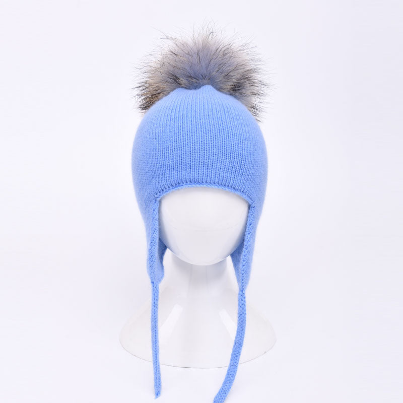 Kids size cashmere blend tassel hat