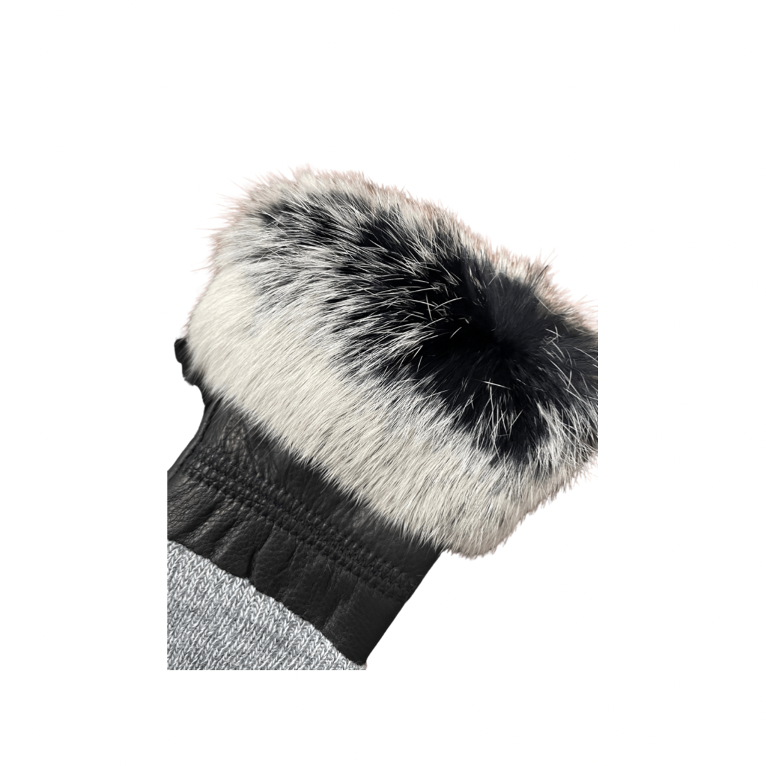Mixed Fur trimmed leather fingerless glove
