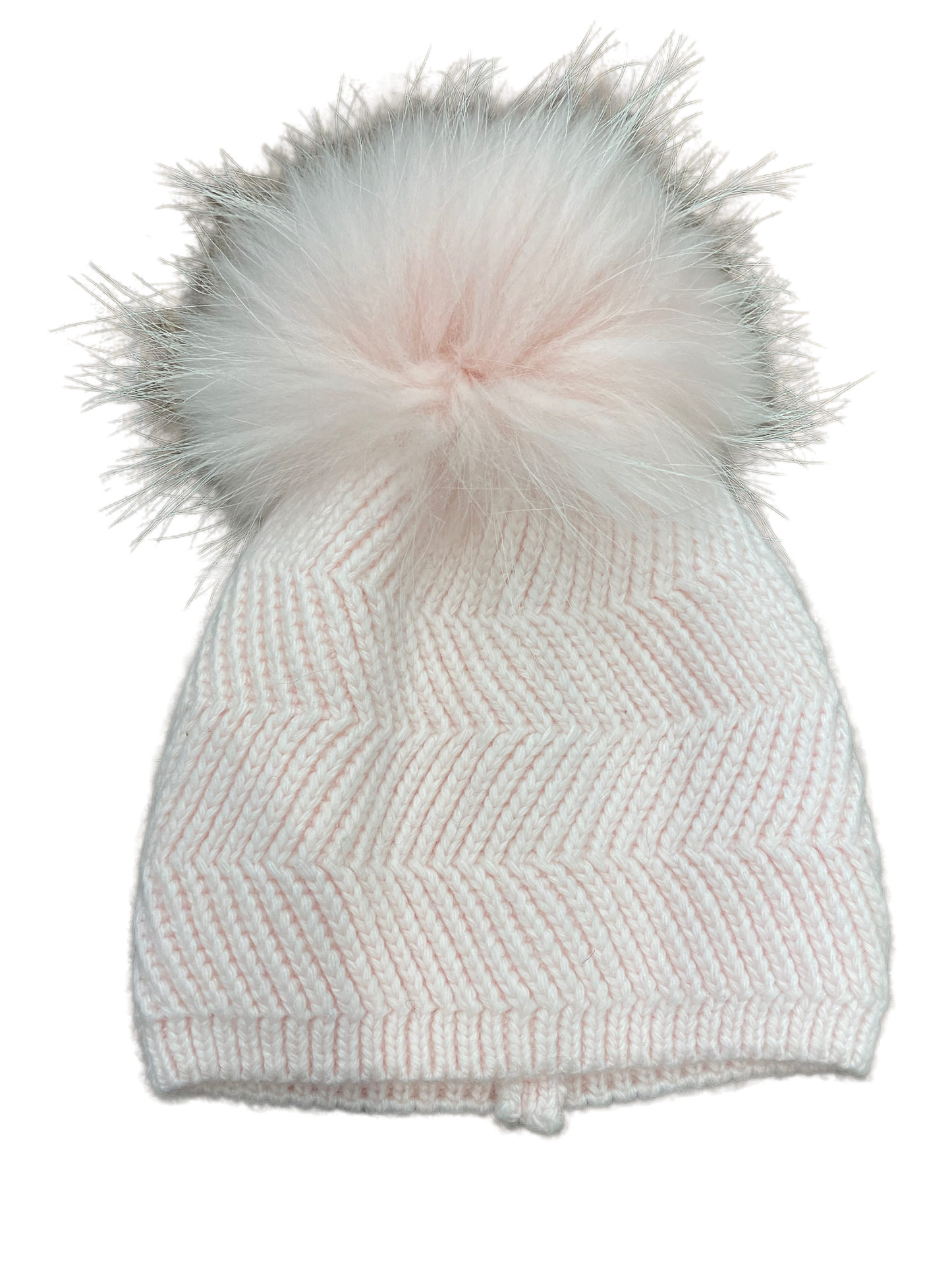 Baby cashmere chevron knit non fold hat with pom pom