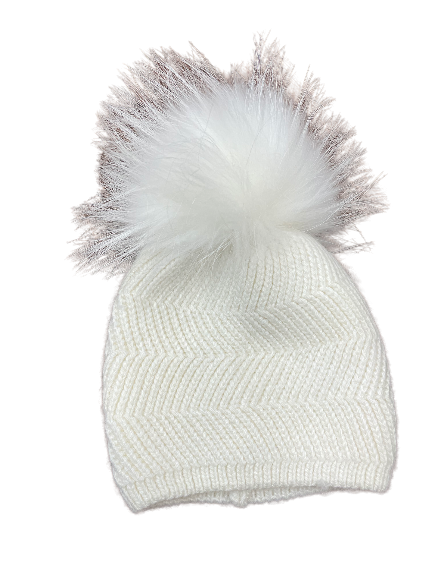 Baby cashmere chevron knit non fold hat with pom pom