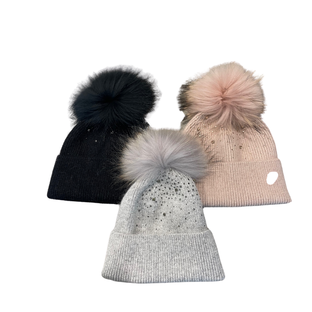 Rhinestone waterfall cashmere ribbed Pom Pom